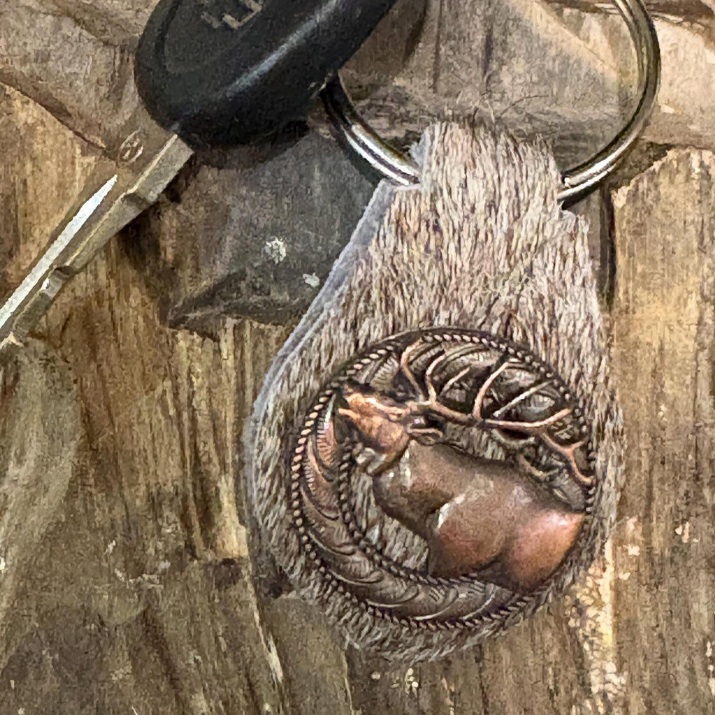 Elk Keychain, Hair-on Hide, Hunting Accessory, Handmade Elk Leather Keychain, Leather Elk Keychain