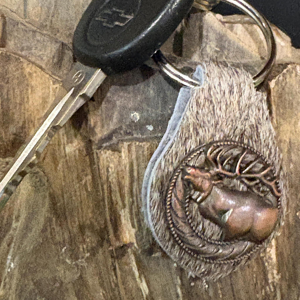 Elk Keychain, Hair-on Hide, Hunting Accessory, Handmade Elk Leather Keychain, Leather Elk Keychain