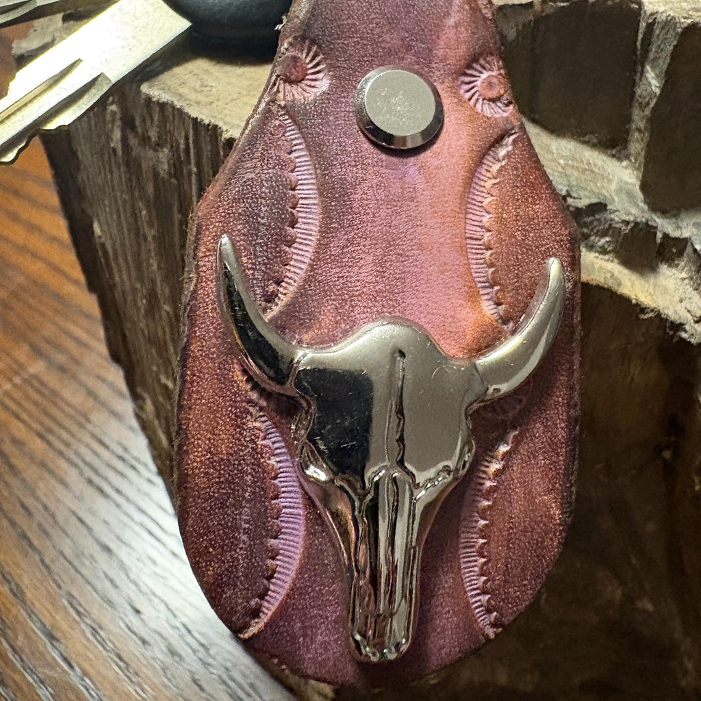 Longhorn Keychain: Handmade Texas Longhorn Leather Key Fob