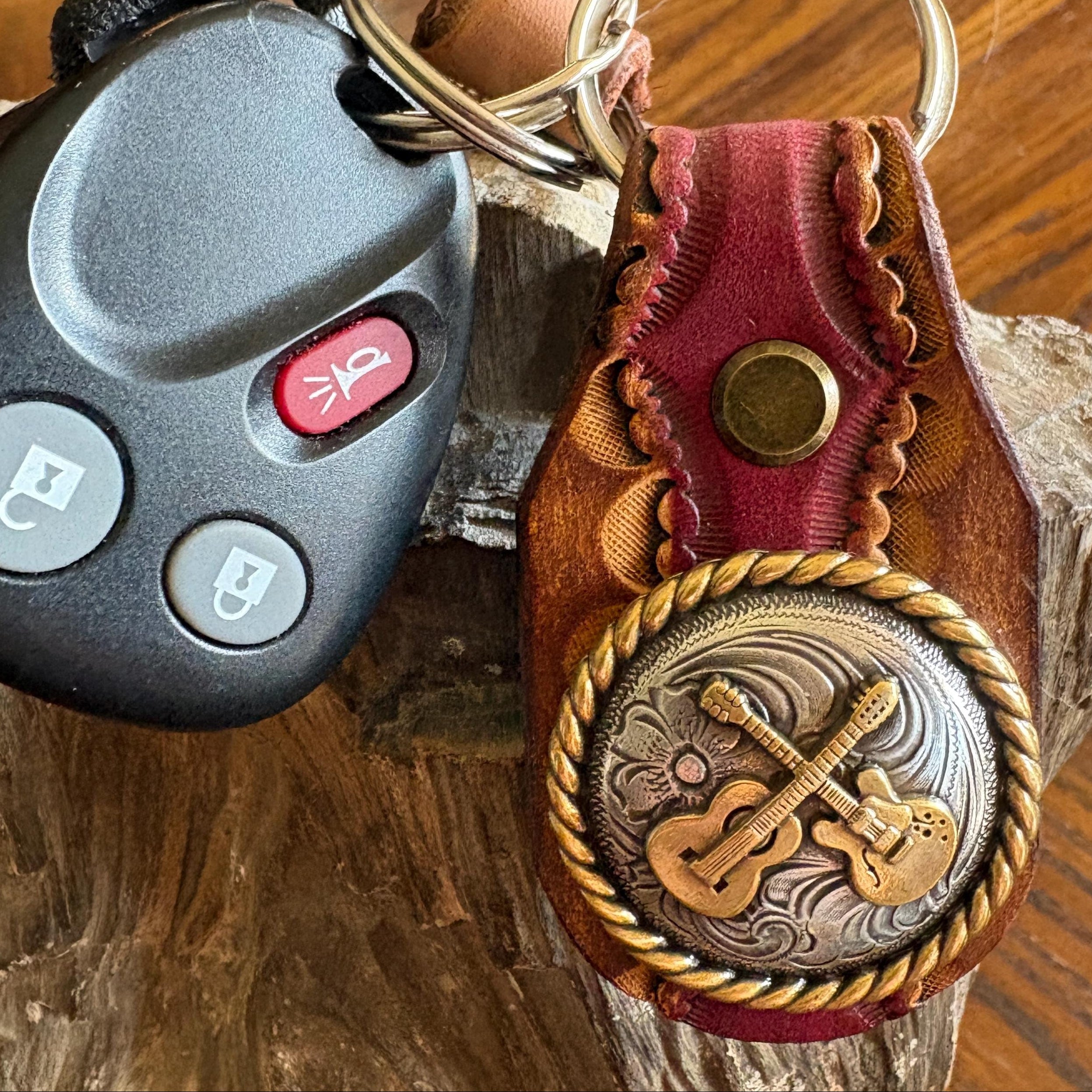 Guitar Keychain: Handmade Leather Cowhide Western Style Fob