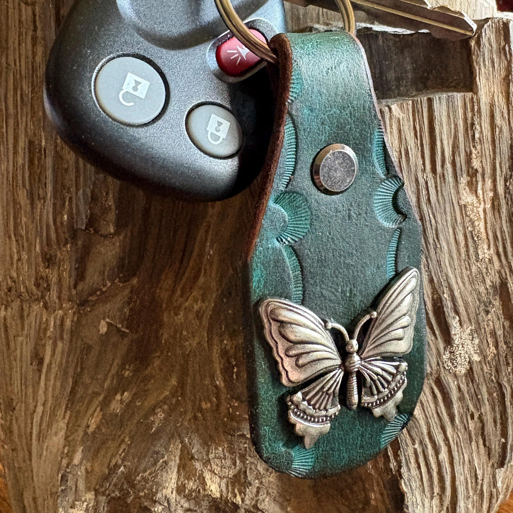 Butterfly keychain: Turquoise Handmade Leather Key Fob