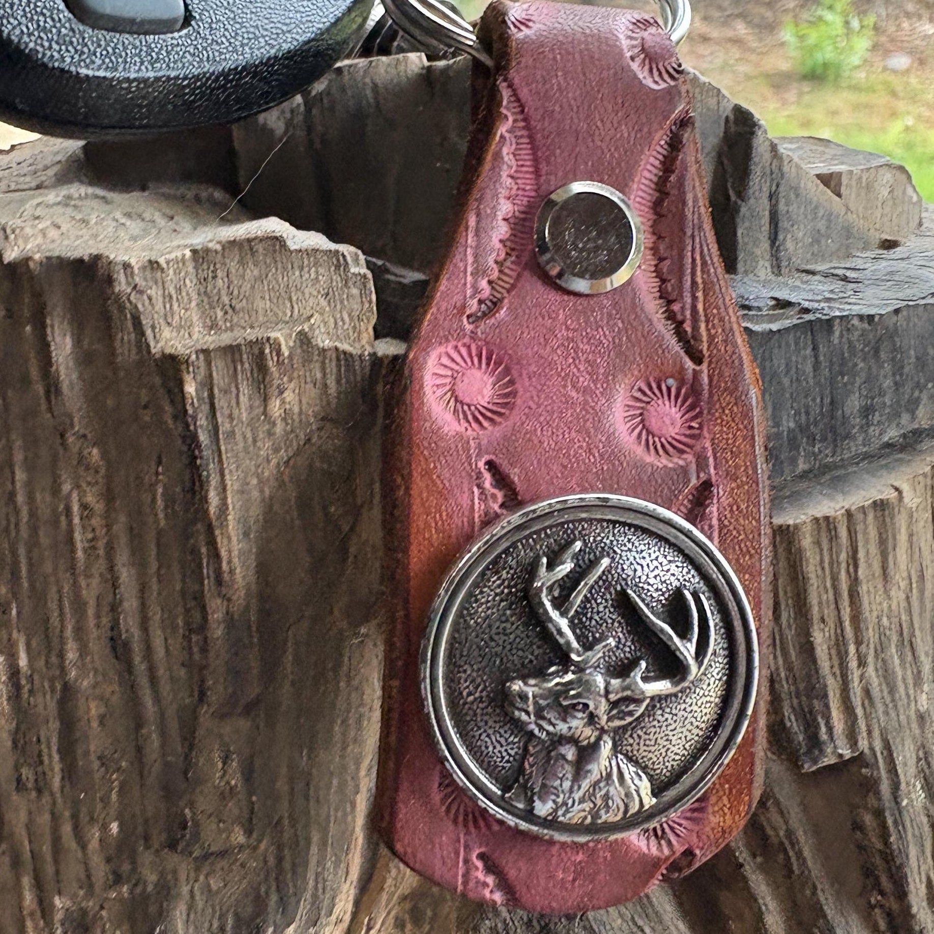 Deer Keychain: Antler, Handmade Leather Jet Fob, Western Style Concho