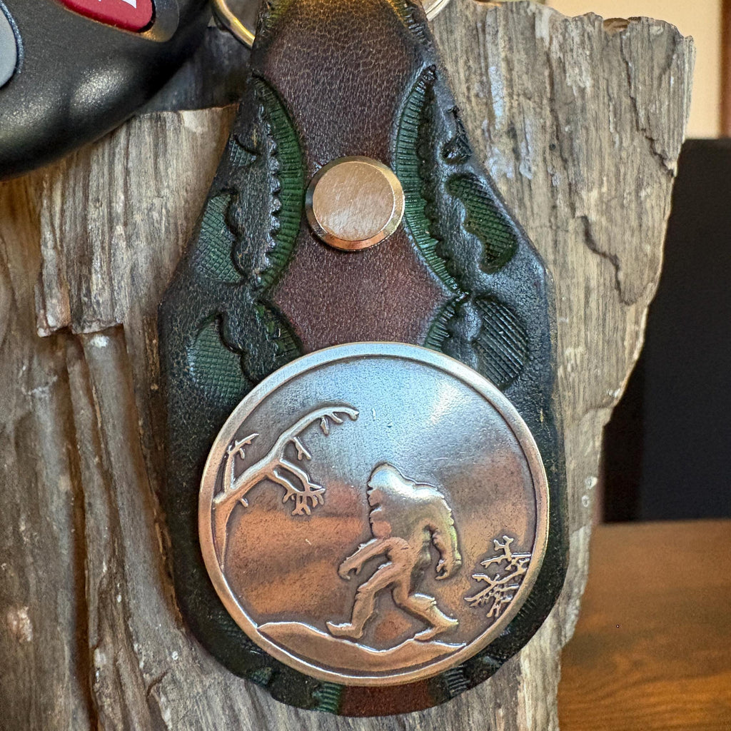 Handmade Leather Sasquatch Keychain: Tooled Bigfoot Accessory
