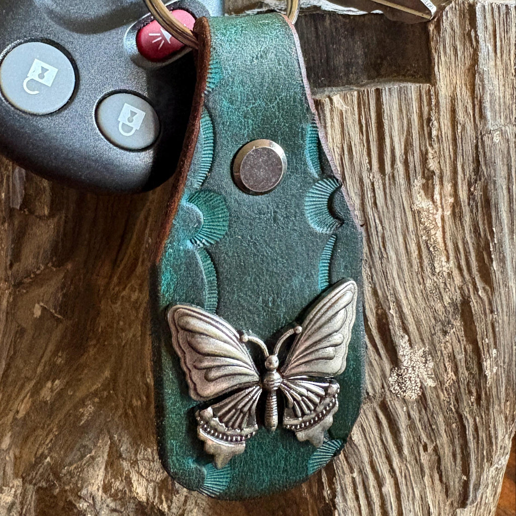 Butterfly keychain: Turquoise Handmade Leather Key Fob