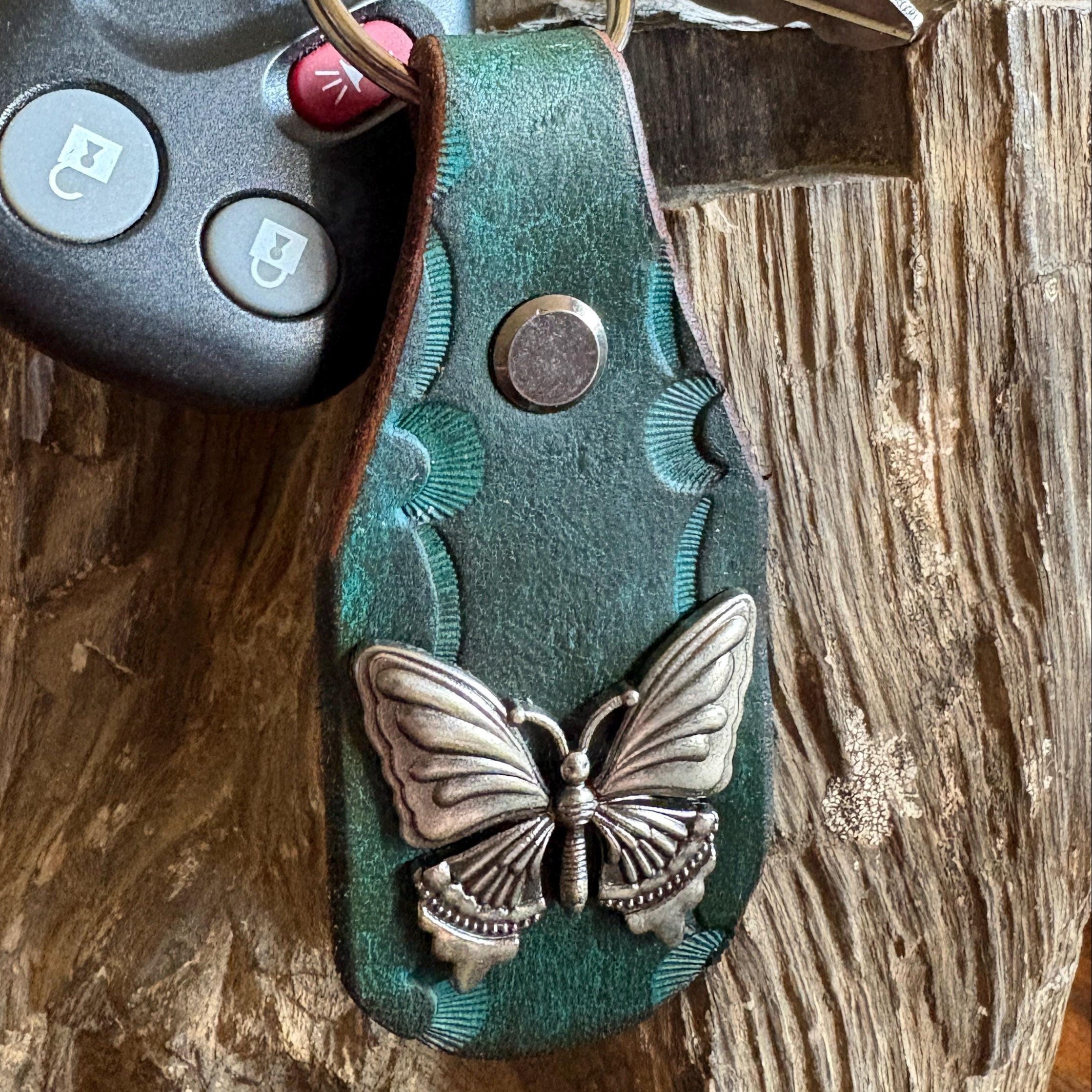 Butterfly keychain: Turquoise Handmade Leather Key Fob
