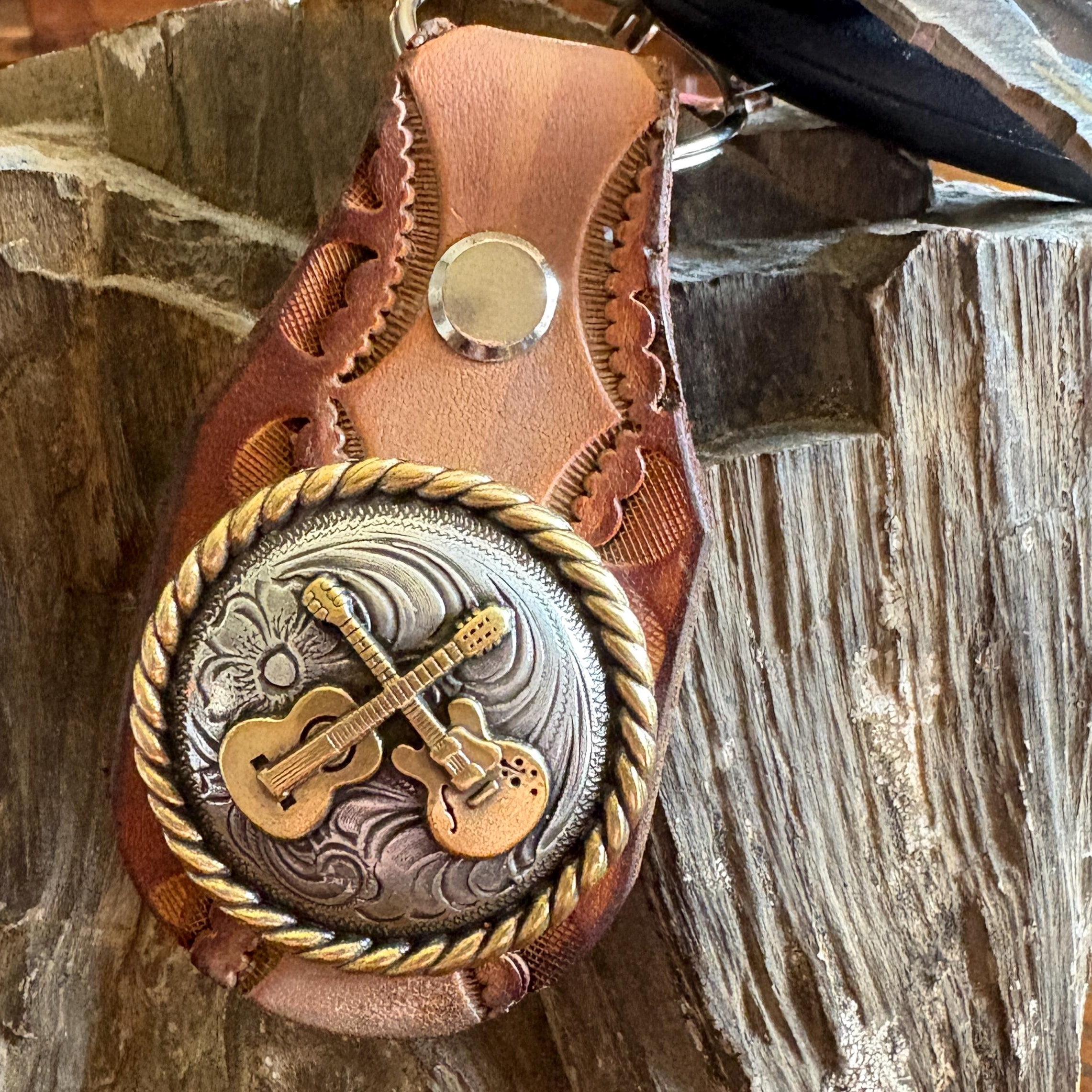 Guitar Keychain: Handmade Leather Cowhide Western Style Fob