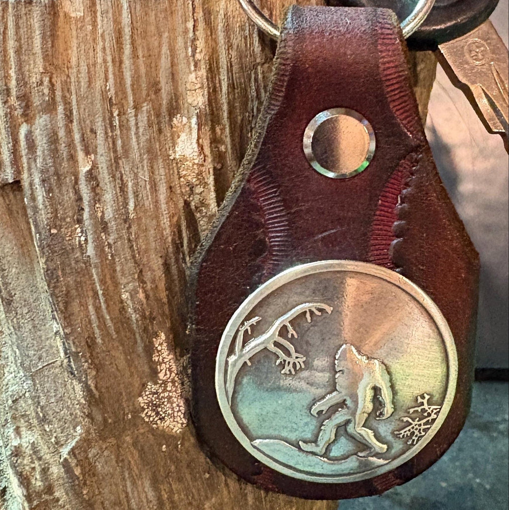 Sasquatch Keychain: Handmade Leather Tooled Bigfoot Accessory
