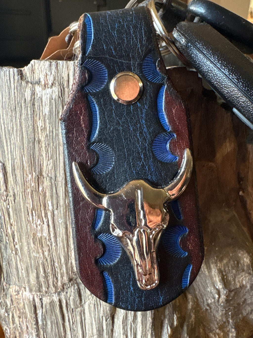 Longhorn Keychain: Handmade Texas Longhorn Leather Key Fob