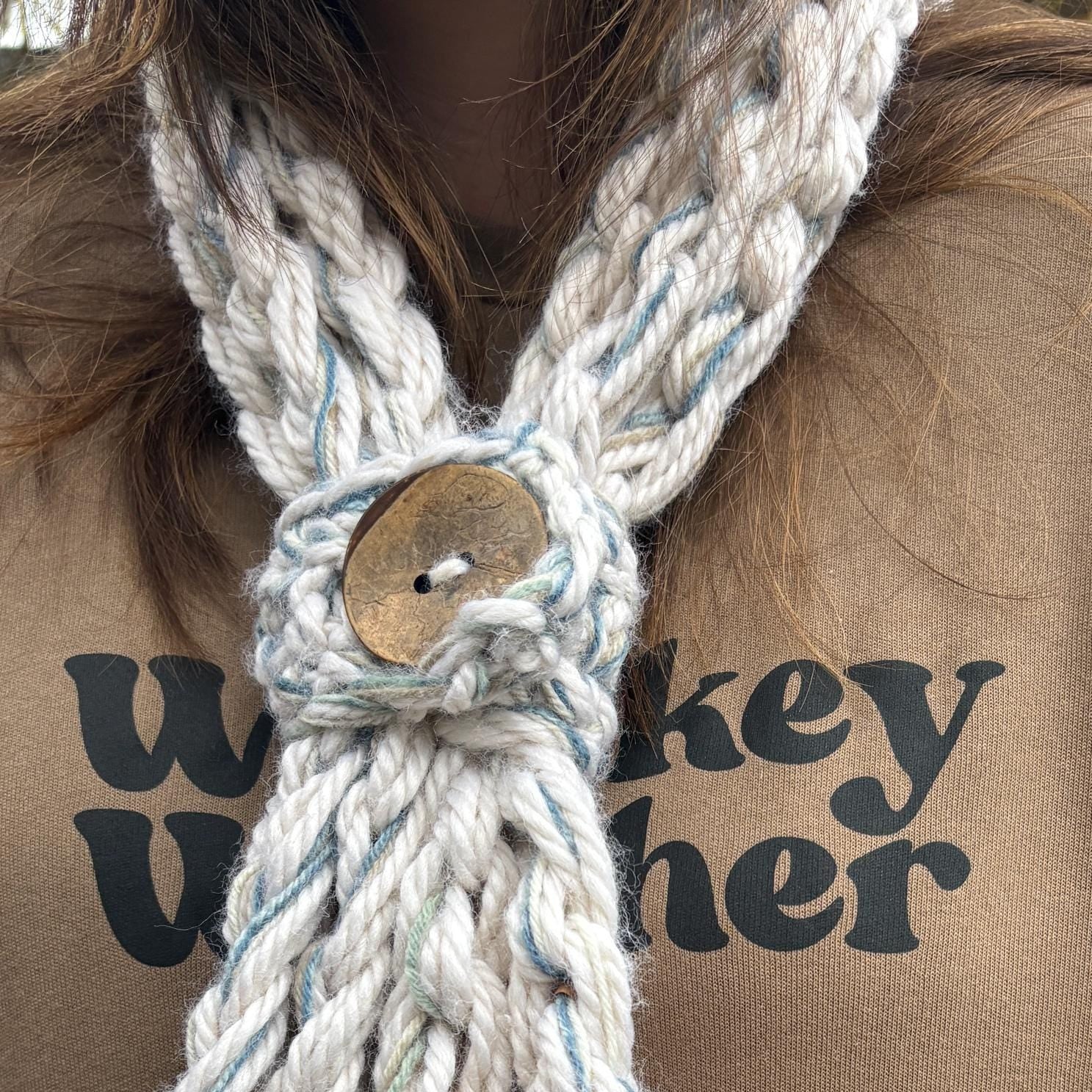 Chunky Knit Button Infinity Scarf, Oatmeal Cream Rope Scarf