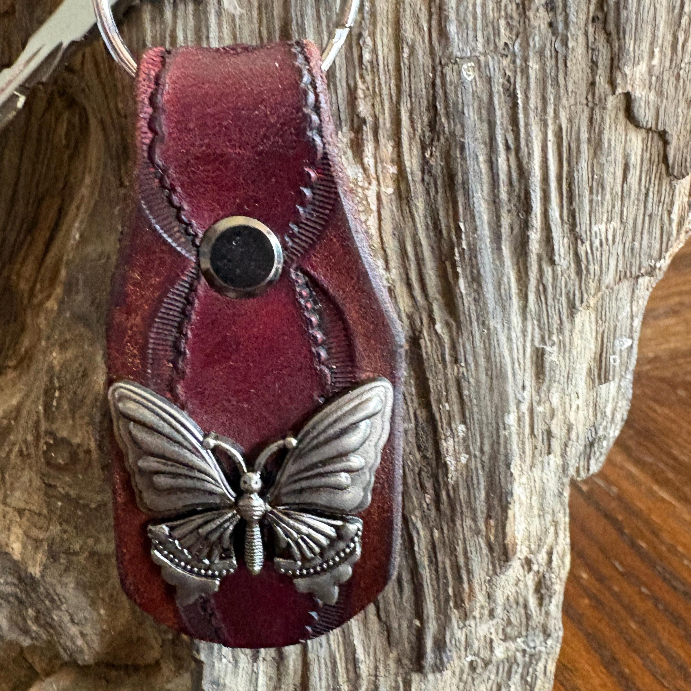 Butterfly keychain: Maroon Handmade Leather Key Fob