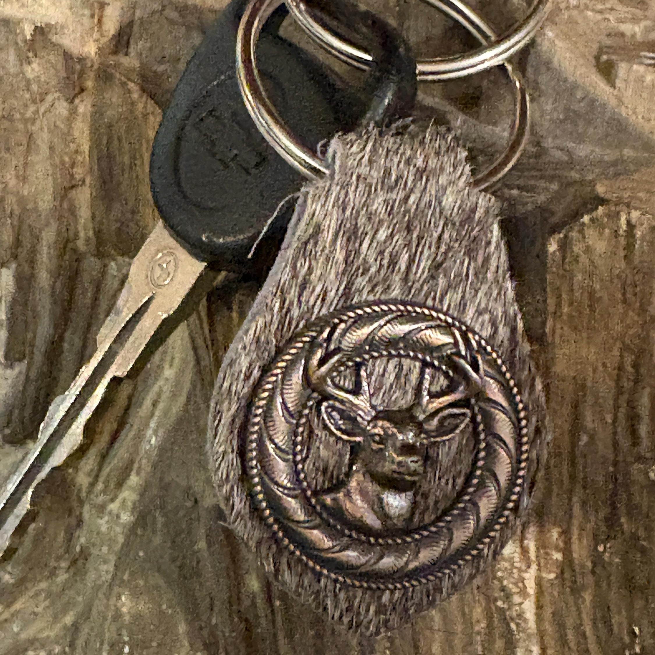 Handmade Hair-on Hide Leather Keychain with Deer Concho, Hunting Accessory