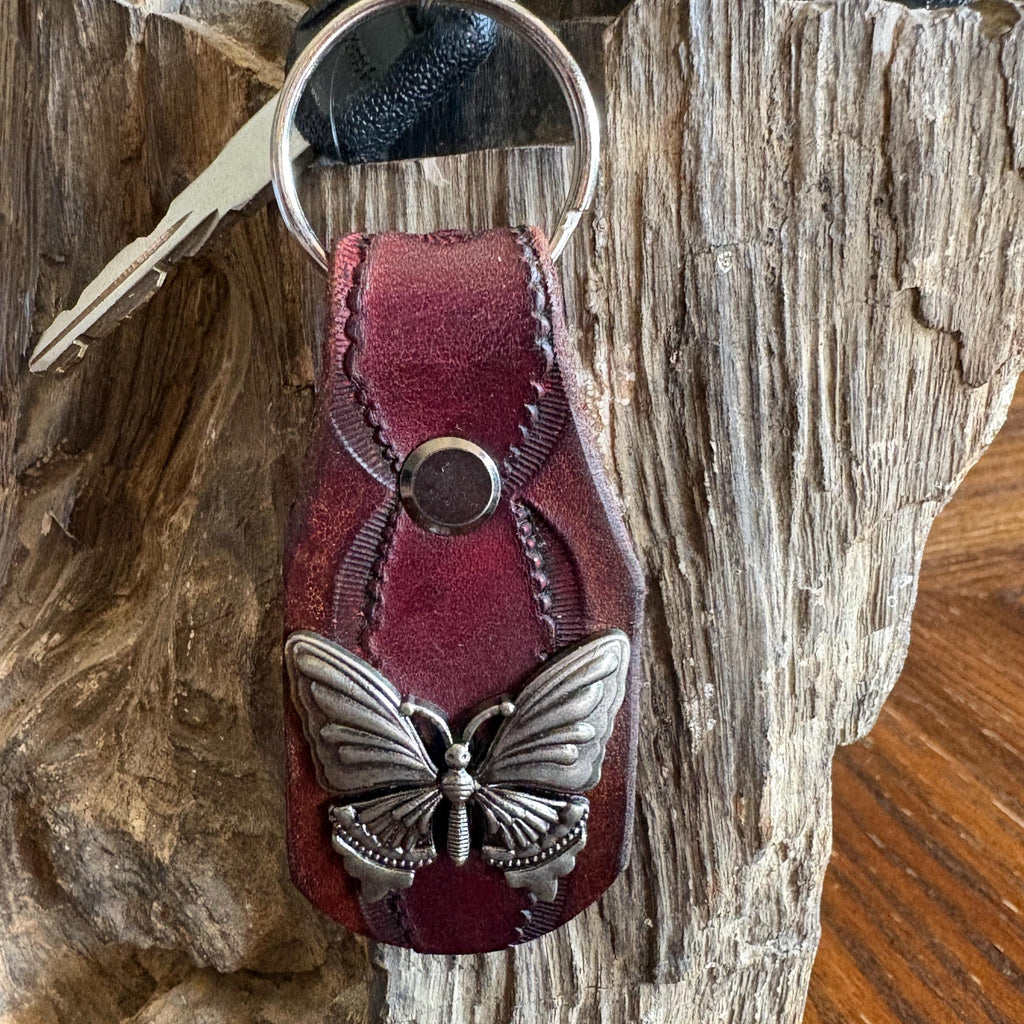 Butterfly keychain: Maroon Handmade Leather Key Fob