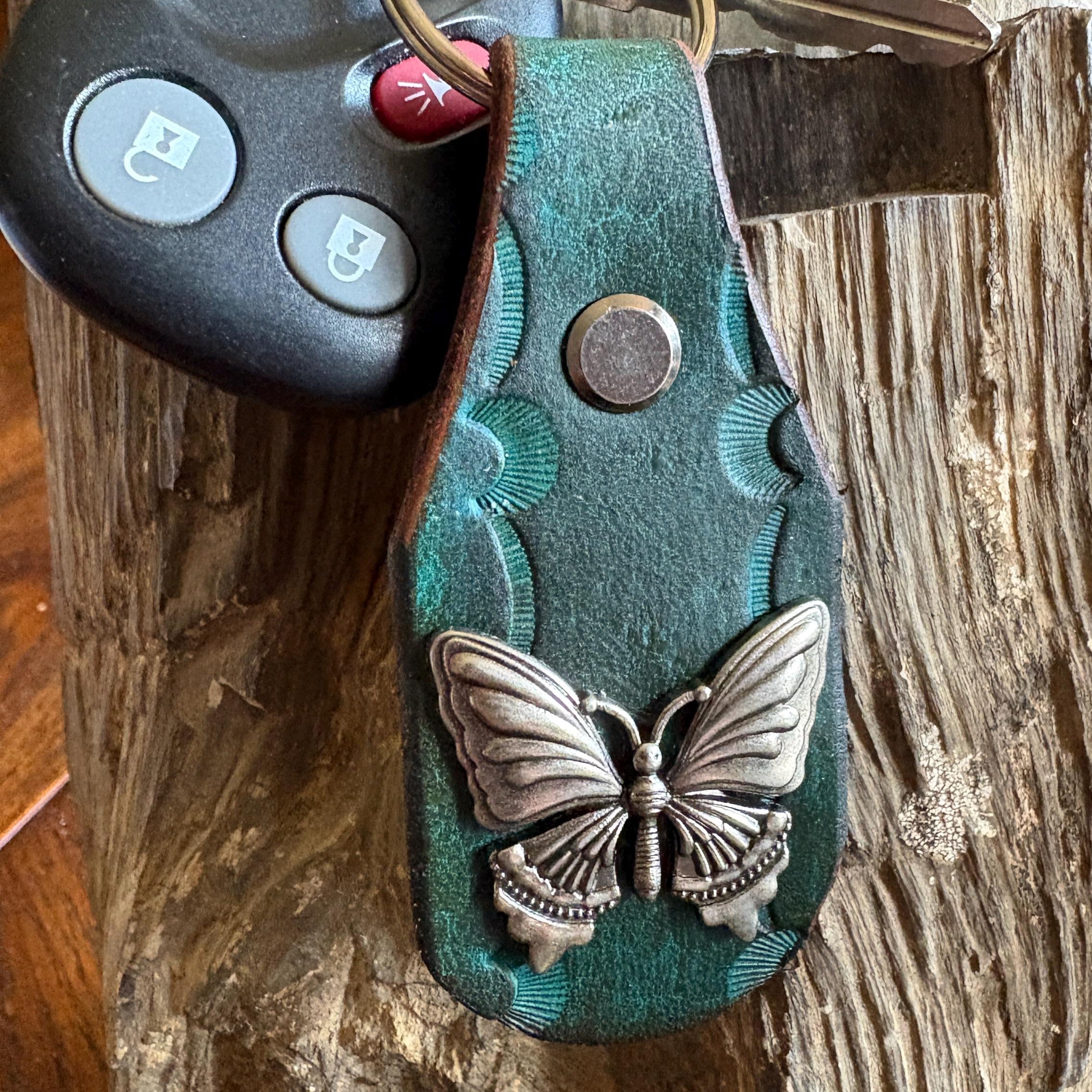 Butterfly keychain: Turquoise Handmade Leather Key Fob