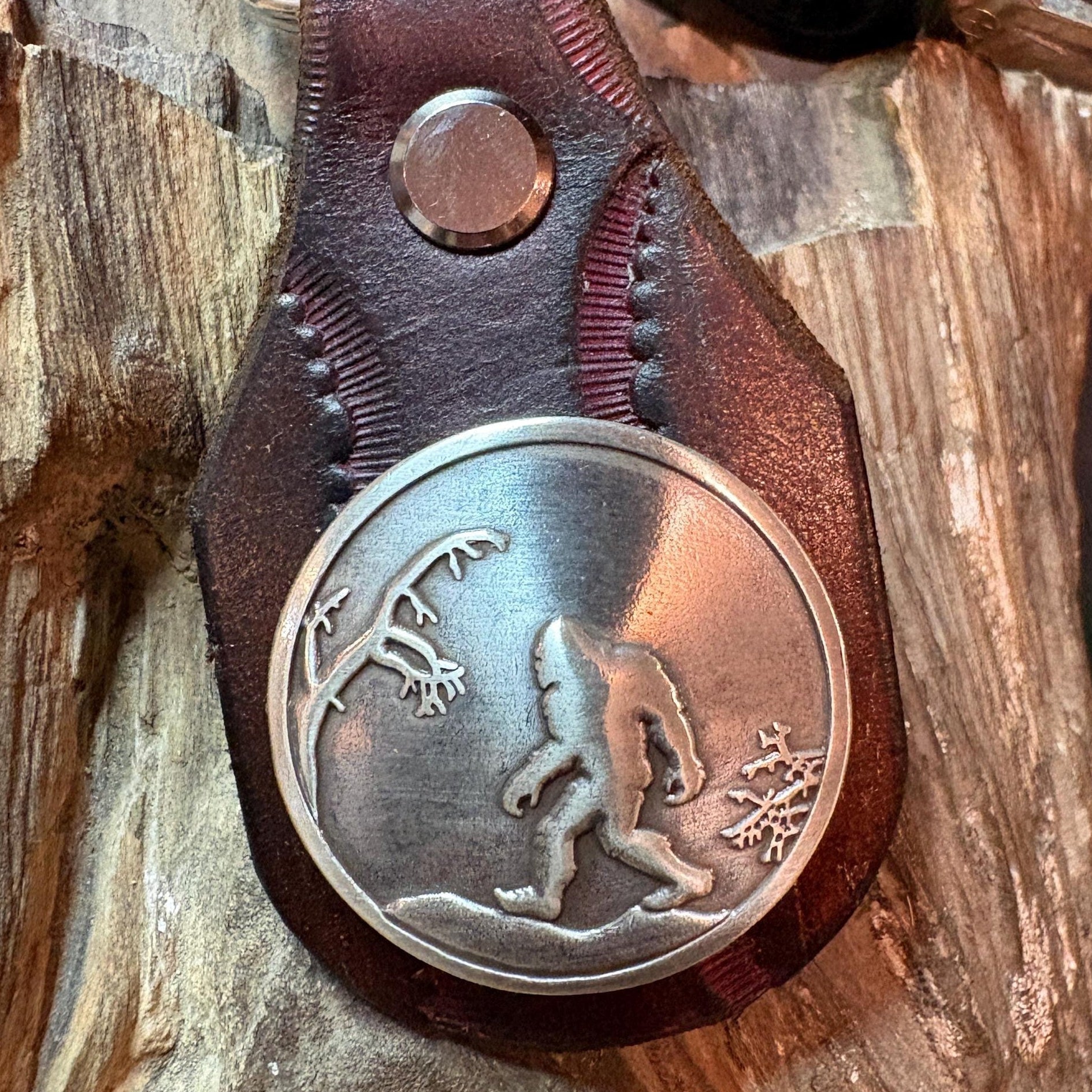 Sasquatch Keychain: Handmade Leather Tooled Bigfoot Accessory