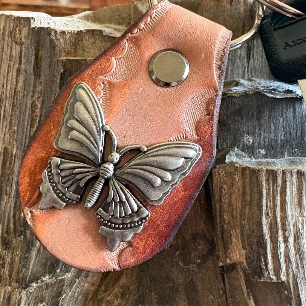 Butterfly keychain: Beige and Tan Handmade Leather Key Fob