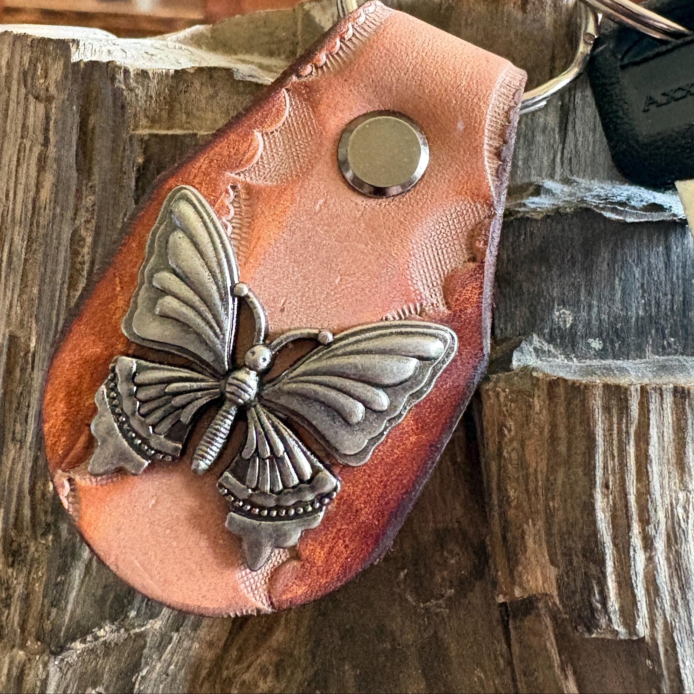 Butterfly keychain: Beige and Tan Handmade Leather Key Fob