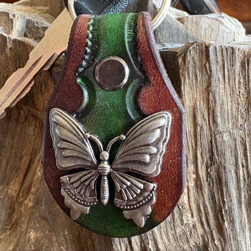 Butterfly keychain: Green Handmade Leather Key Fob