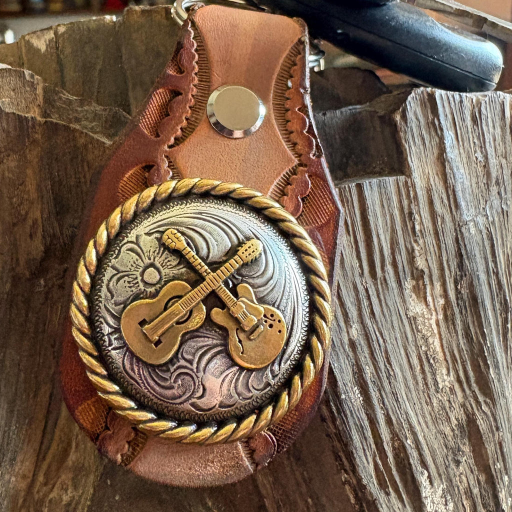 Guitar Keychain: Handmade Leather Cowhide Western Style Fob