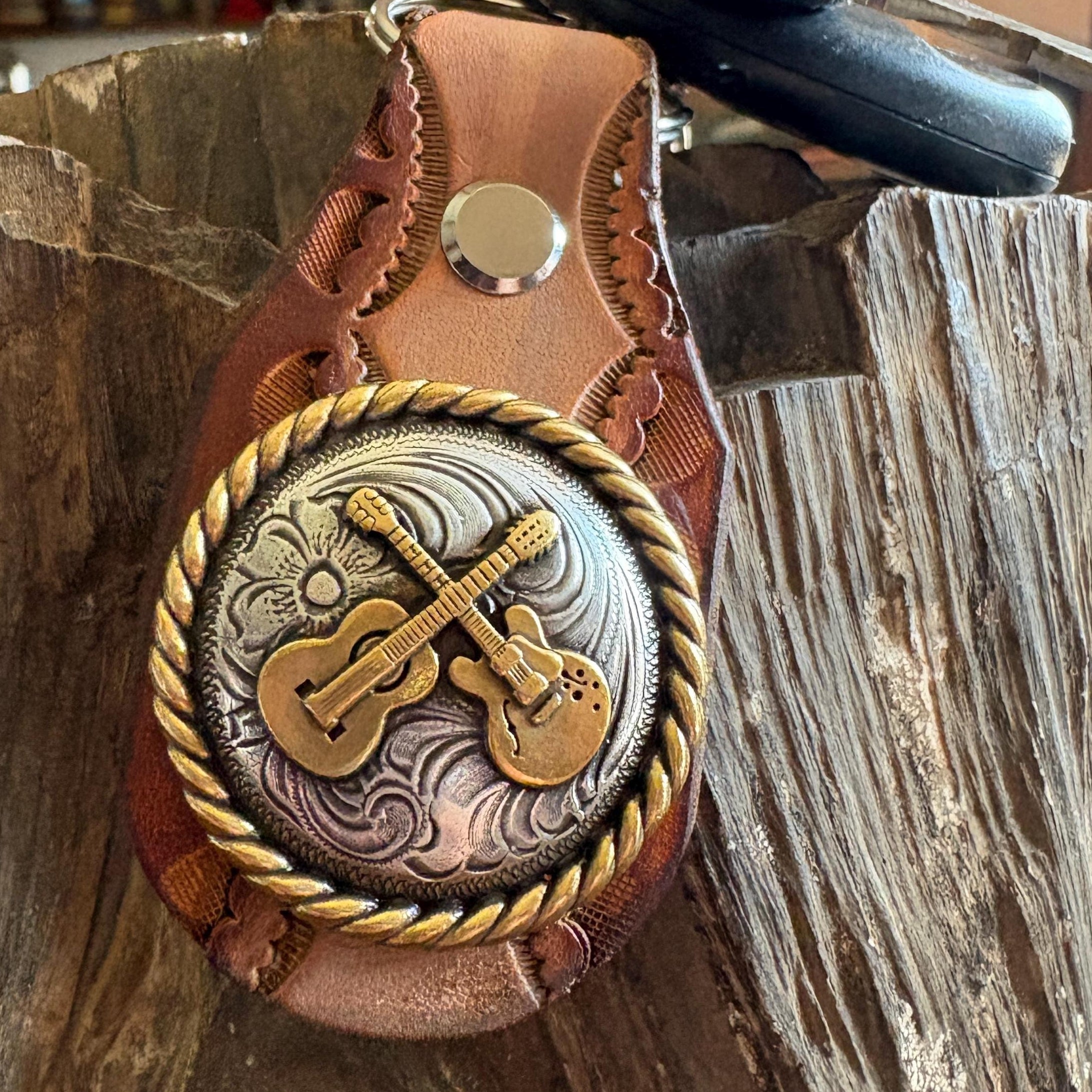 Guitar Keychain: Handmade Leather Cowhide Western Style Fob