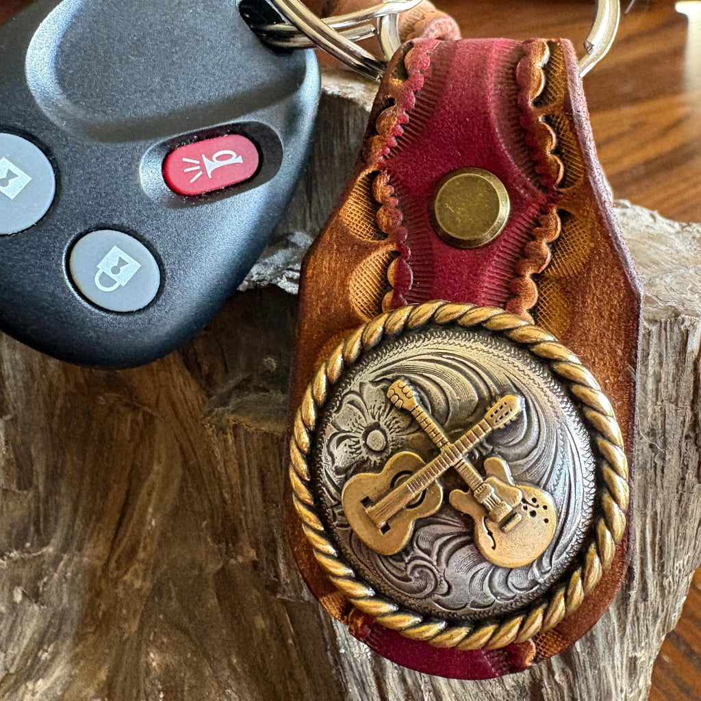 Guitar Keychain: Handmade Leather Cowhide Western Style Fob