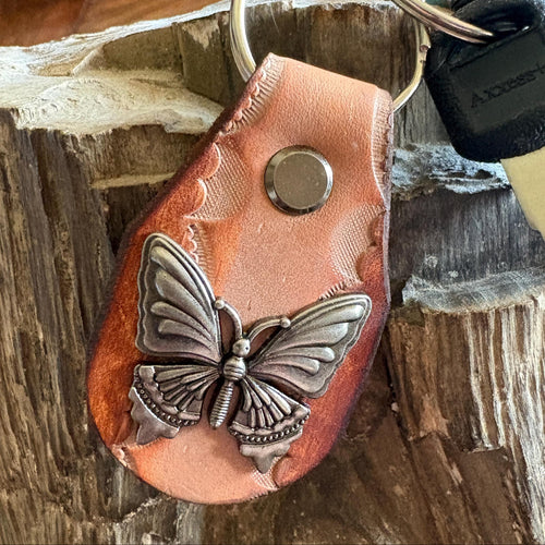 Butterfly keychain: Beige and Tan Handmade Leather Key Fob