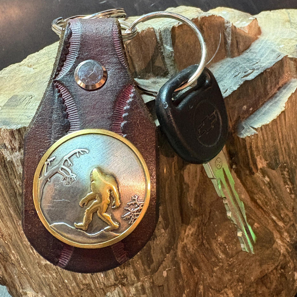 Handmade Leather Sasquatch Keychain: Tooled Bigfoot Accessory