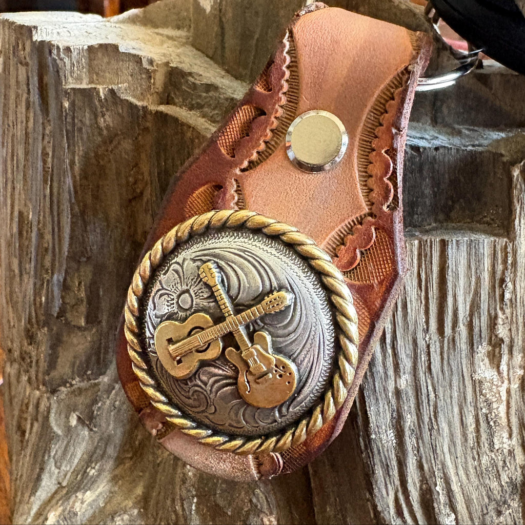 Guitar Keychain: Handmade Leather Cowhide Western Style Fob