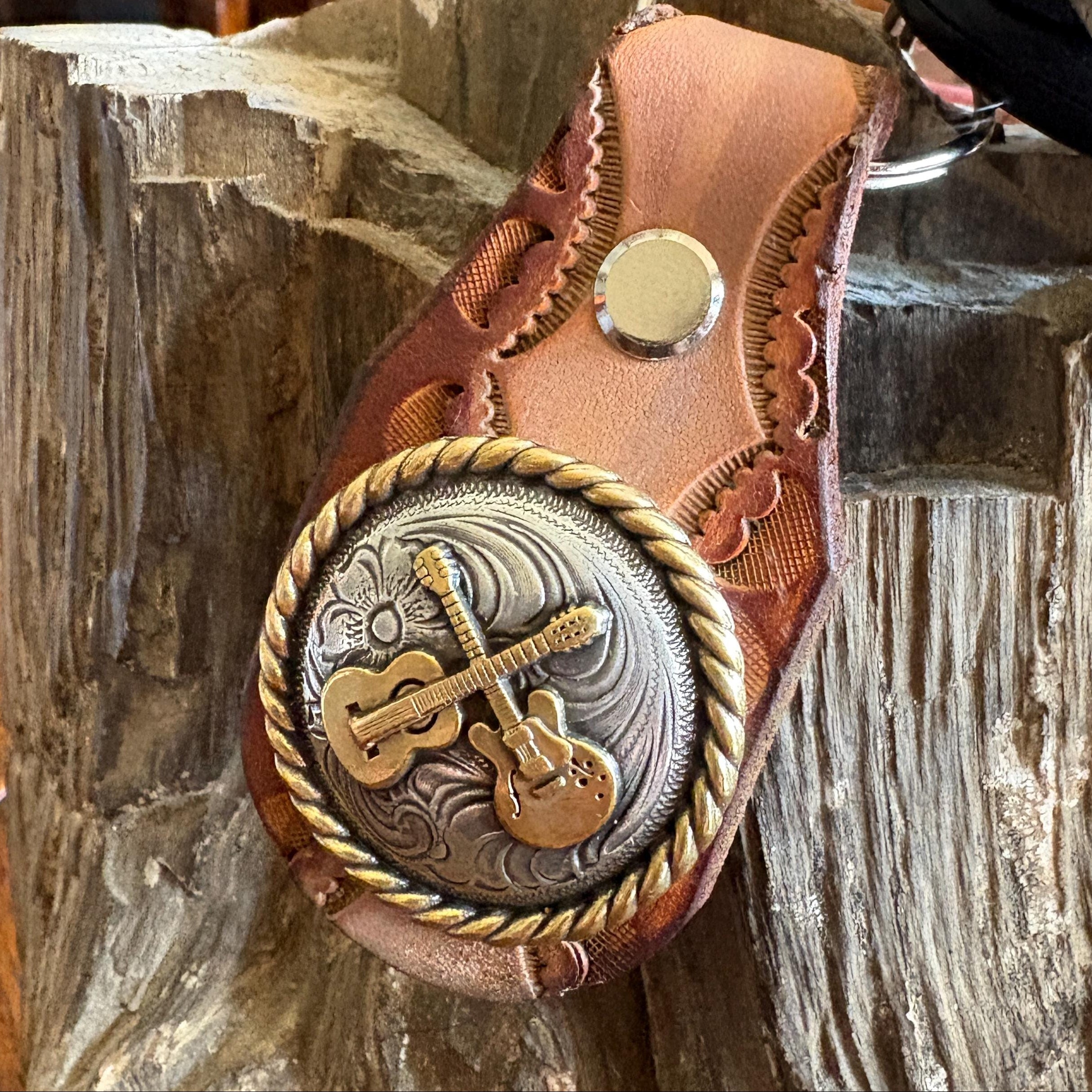 Guitar Keychain: Handmade Leather Cowhide Western Style Fob