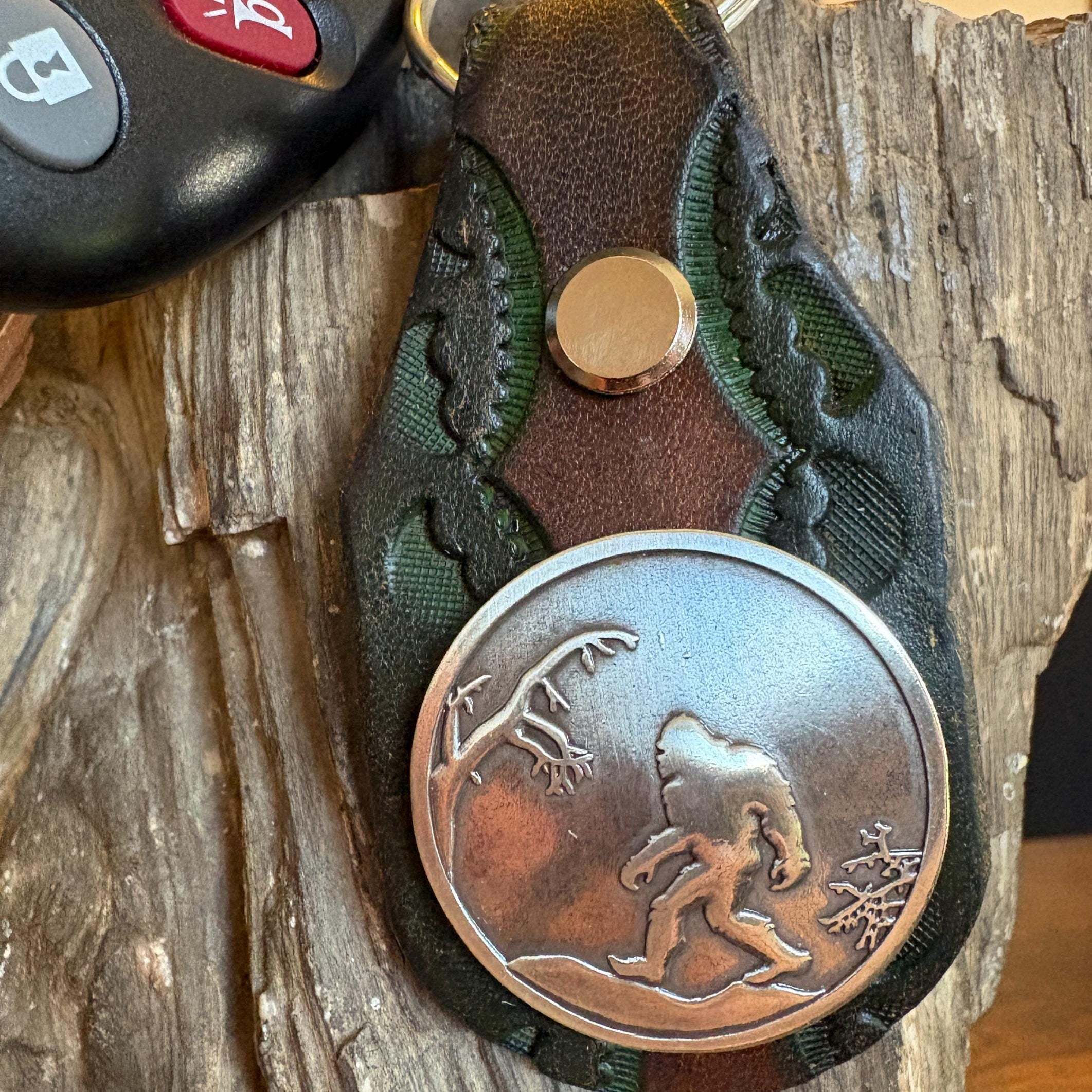 Handmade Leather Sasquatch Keychain: Tooled Bigfoot Accessory