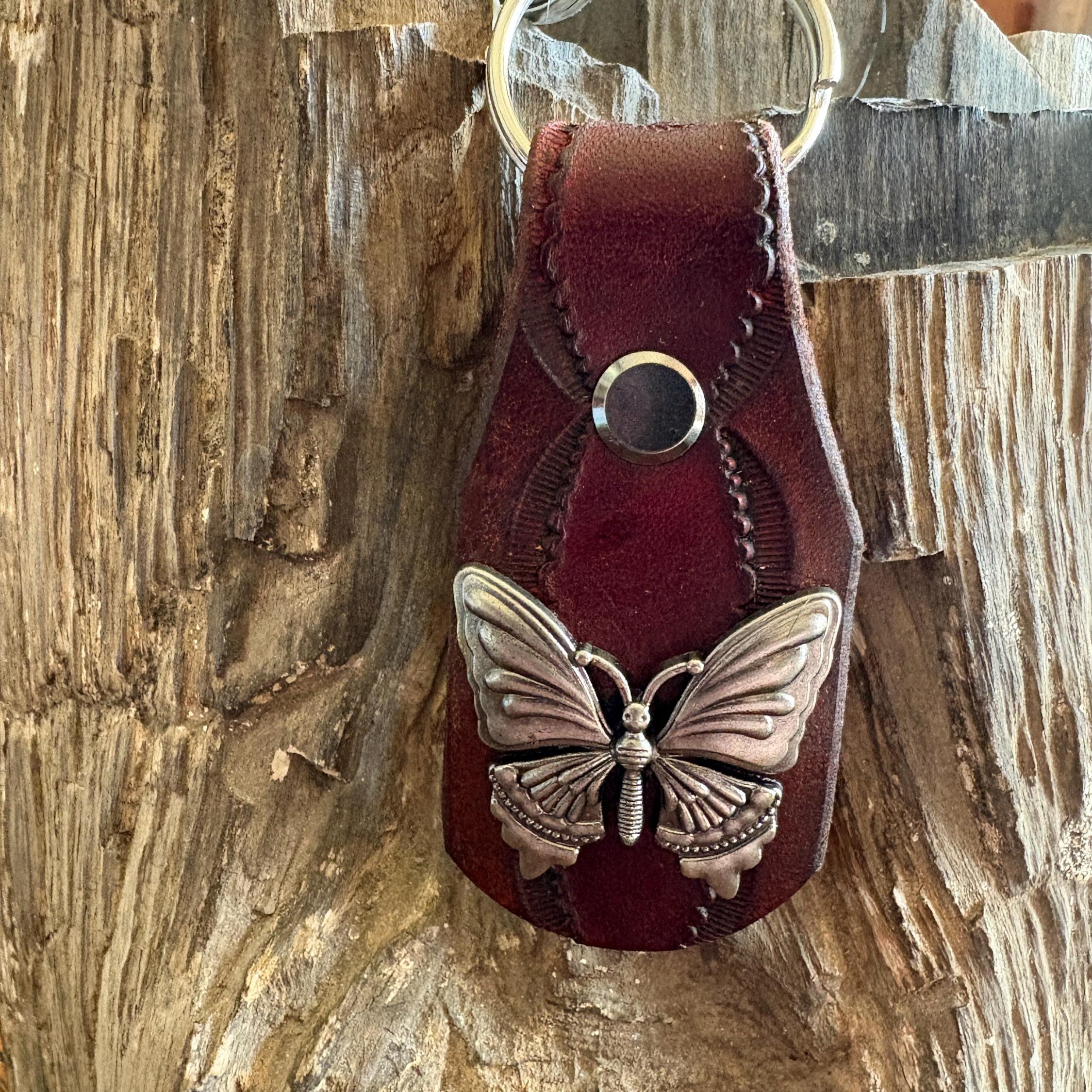 Butterfly keychain: Maroon Handmade Leather Key Fob
