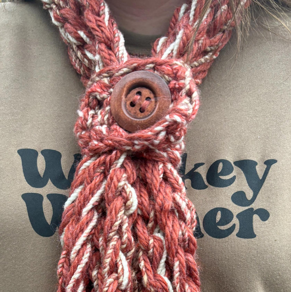 Burnt orange button scarf: beige and rust adjustable snood cowl
