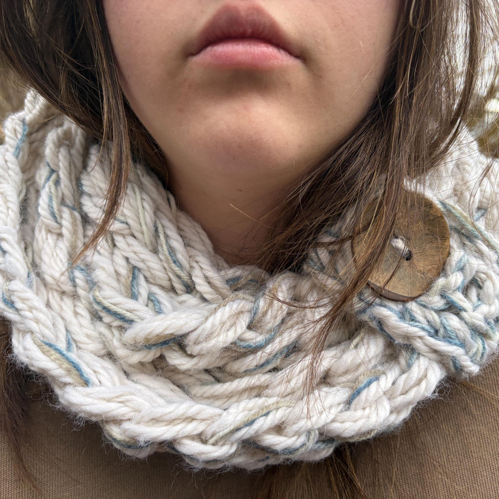 Chunky Knit Button Infinity Scarf, Oatmeal Cream Rope Scarf